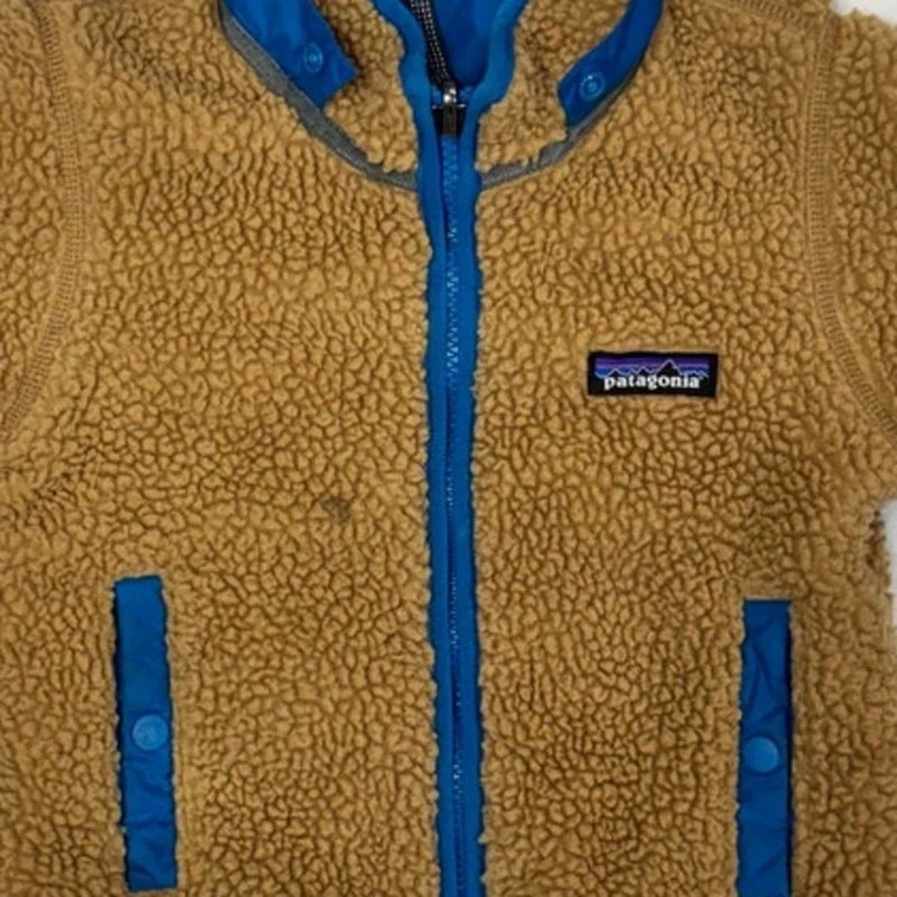 Patagonia Reversible Tribbles Hooded Jacket‎ Blue Grey Tan Fleece Toddler 2T
